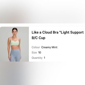 Lulu Lemon like a cloud bra color in creamy mint